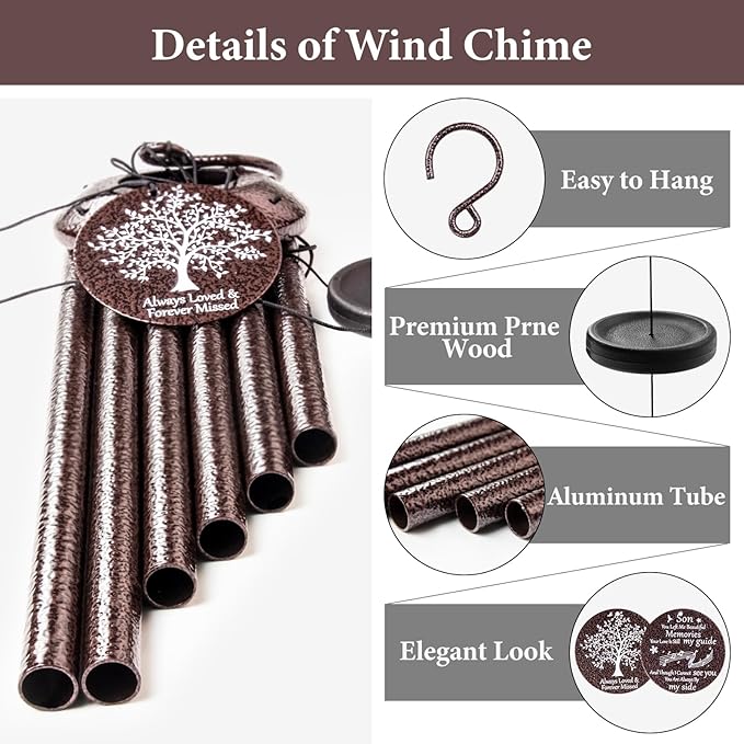 Memorial Gifts for Loss of Son, 25'' Memorial Wind Chimes for Loss of Son, Sympathy Gifts Bereavement/Condolence/Remembrance Gifts