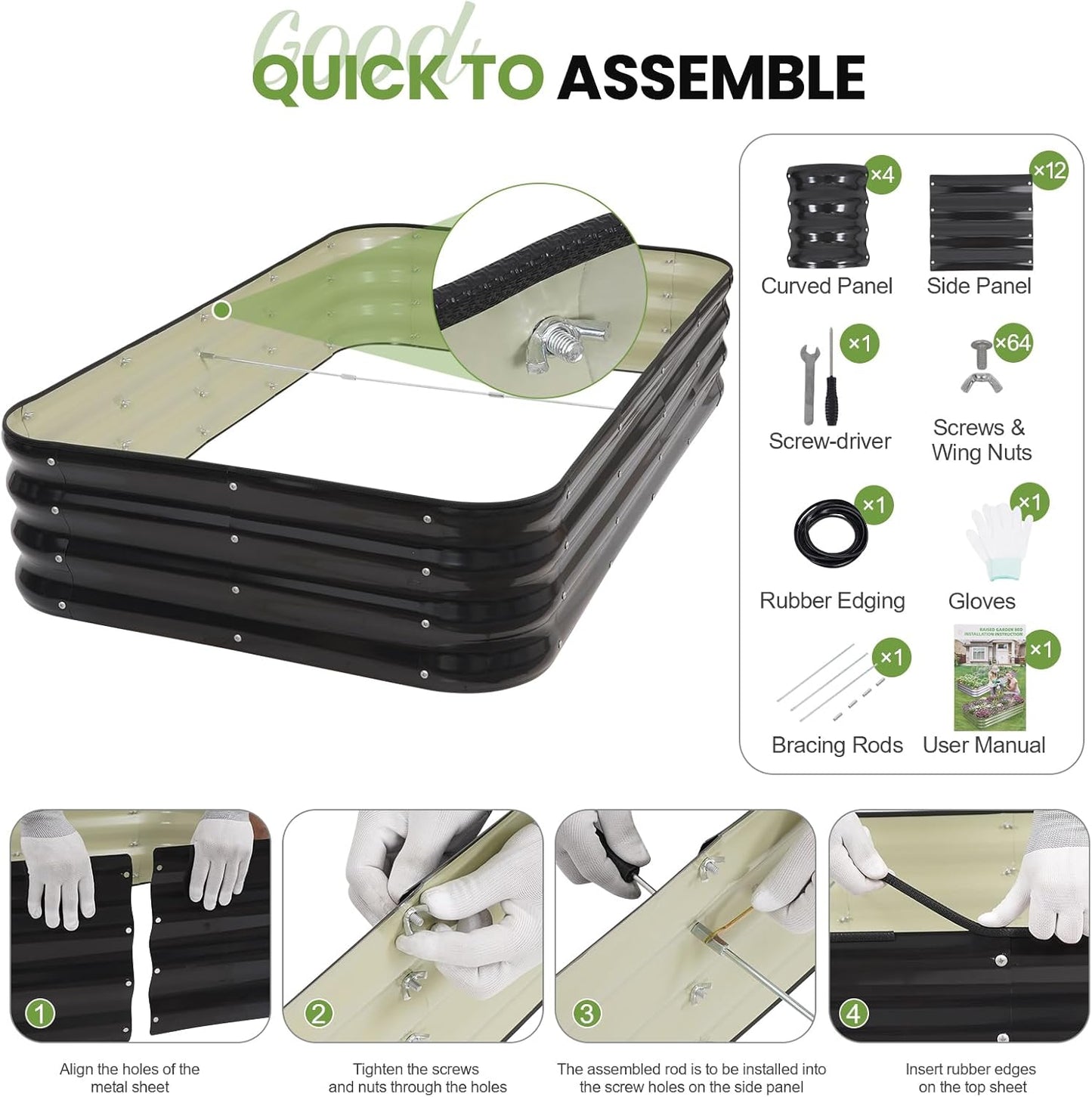 G GOOD GAIN 4-in-1 Adjustable Raised Garden Bed Kit | Galvanized Planter Boxes for Vegetables, Flowers | 12" Tall, Multiple Sizes (5x3x1ft, 4x4x1ft, 6x2x1ft, 7x1x1ft) | Outdoor Metal Raised Bed, Grey