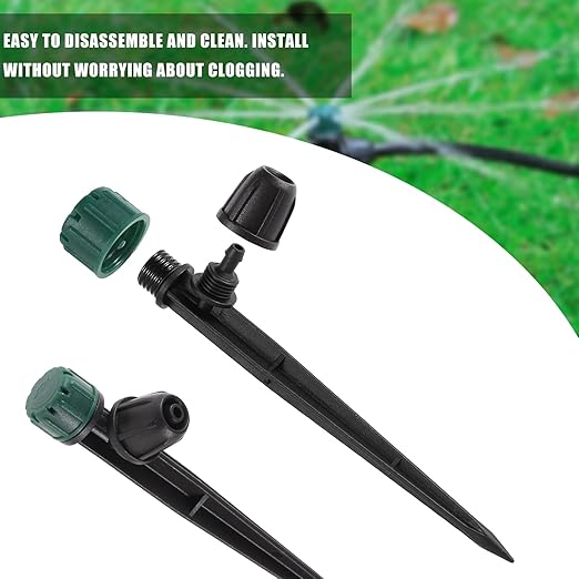 100pc Drip Irrigation Emitters for 1/4" Drip Tubing,5.5" Stake with Adjustable Automatic Irrigation Drippers for (4-7mm) Garden Watering System. (100pcs-360 Degree Drip)