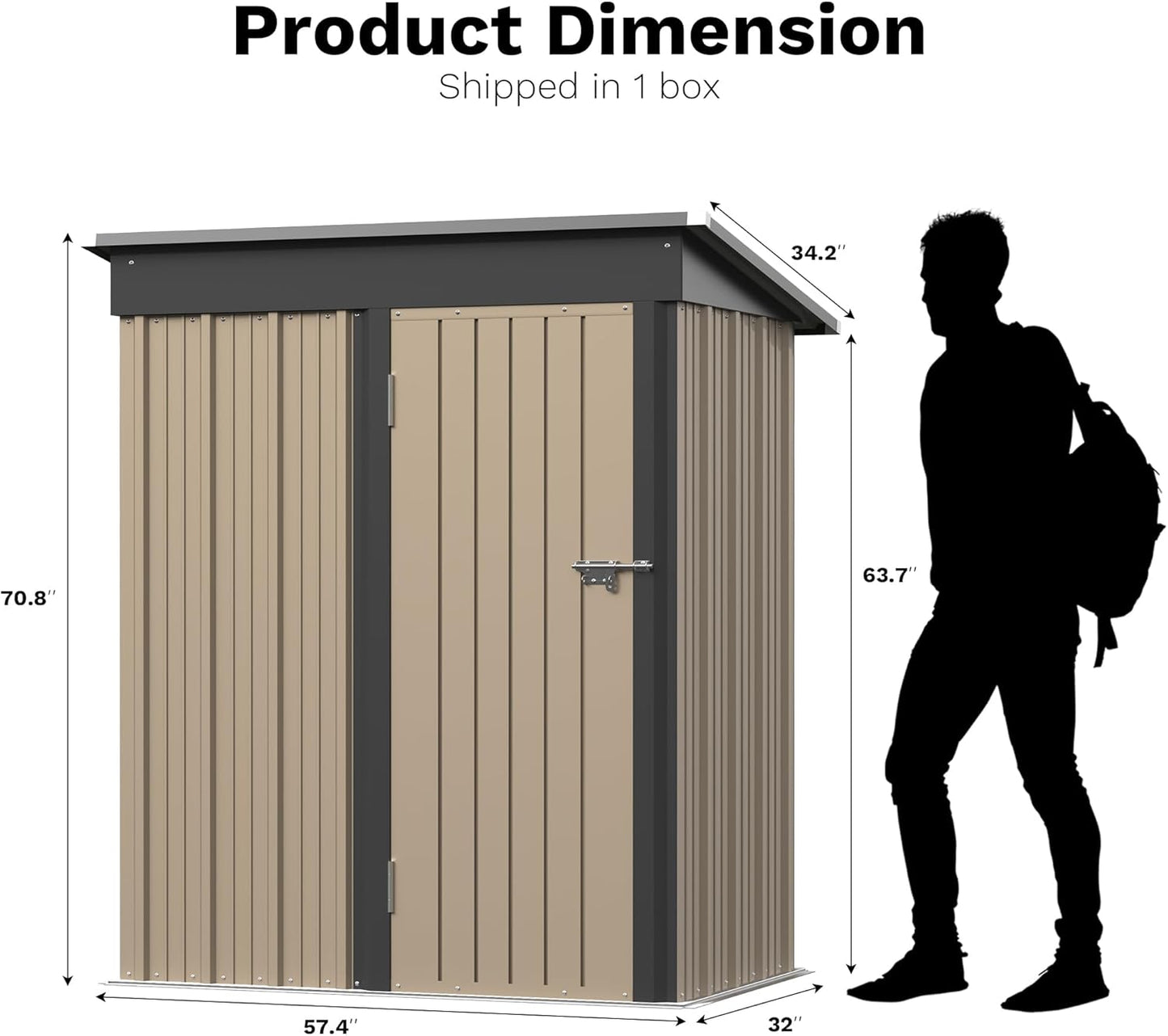 Greesum Outdoor Storage Shed 5 x 3 ft. Utility Tool Shed Metal Storage Garden Shed with Door & Lock for Patio Storage, Brown