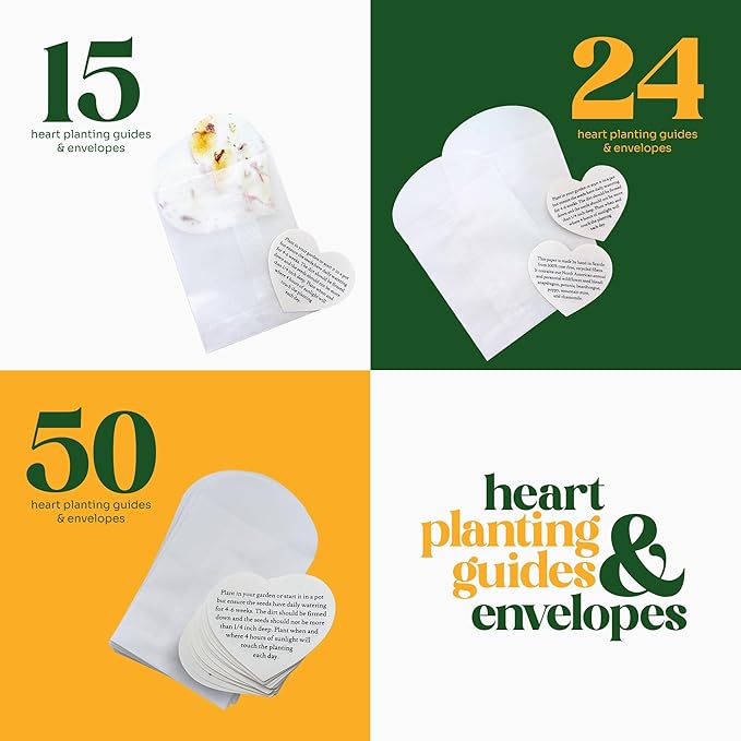 50 Set of Heart Planting Guide with Glassine Envelopes – Perfect for Seed Paper Products, Wedding Favors, and Gift Sets