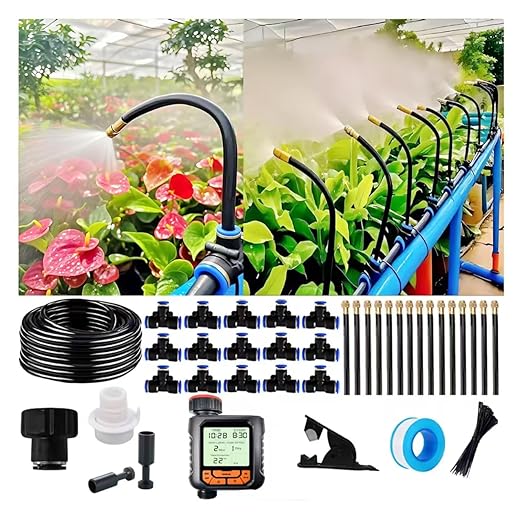 Drip Irrigation Kit Automatic Watering System for Potted Plants, 360 Degree Adjustable Copper Micro Sprinklers, Quick Connect Tubing Fittings for Garden, Lawn, Patio, Balcony(Timer Ⅱ)