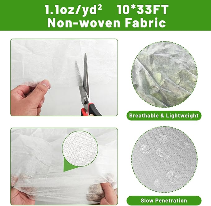 SnugNiture Plant Covers Freeze Protection, 10ft x 33ft 1.1oz/yd² Frost Cloth for Outdoor Plants, Floating Row Cover Frost Blanket for Winter Garden Vegetables Protection