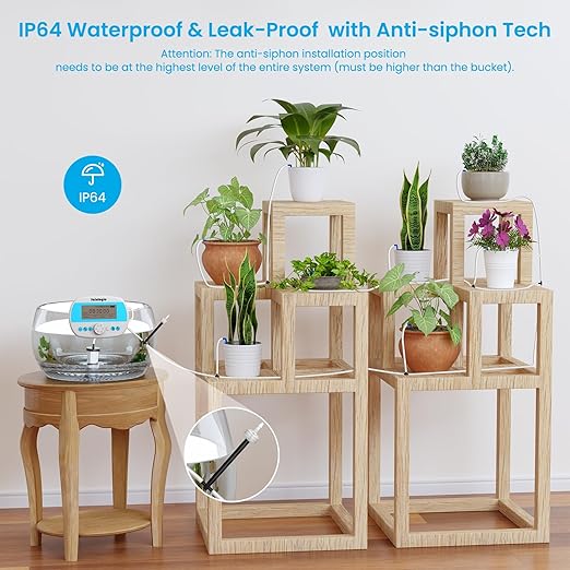 Sainlogic Automatic Plant Waterer for 15 Potted Plants, Smart Self Watering System with Humidity Monitor Display,Deep Root Irrigation, IP64 Programmable Timer for Vacation, Travel, Indoor Garden