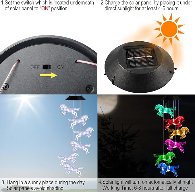 Solar Horse Wind Chimes, Color Changing Horses Wind Chime, Waterproof Solar Horse Lights, Romantic Solar Powered Horse Wind Chimes, Home, Yard, Balcony, Outdoor, Garden Decoration Gifts, Gifts for Mom