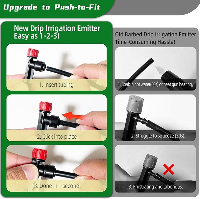 30PCS Push-to-Fit Drip Irrigation Emitters for 1/4 inch Irrigation Tubing, Adjustable 360 Degree Drip Emitter Sprayer with Stake, Irrigation Dripper Sprinklers for Drip Irrigation System