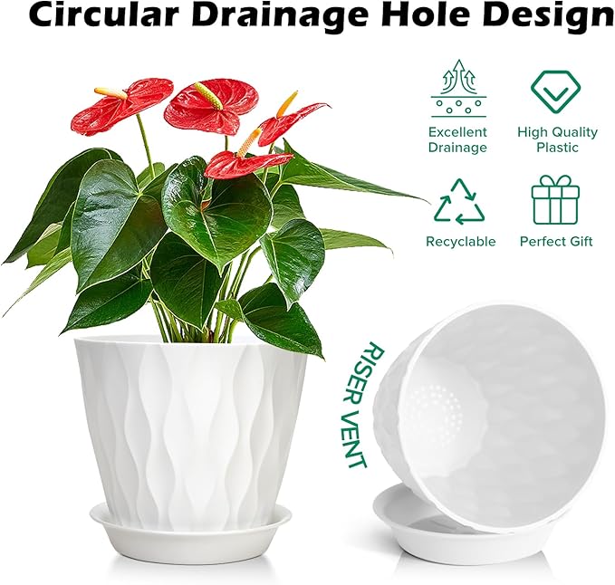 GARDIFE 7/6.5/6/5.5/5/4.5/4 inch Plant Pots, 7 Pack Flower Pots Indoor Outdoor, Planters with Drainage Holes and Tray Saucers (White)