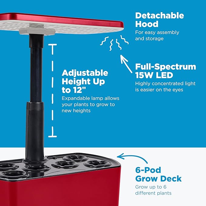 AeroGarden Harvest Lite, Indoor Garden Hydroponic System with LED Grow Light, Holds up to 6 AeroGarden Pods, Cherry Red