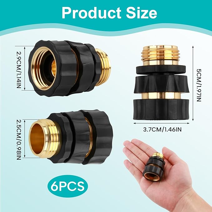 Quick Connect Hose Fittings Male and Female Set, 3/4 Inch Aluminum Garden Hose Fitting Quick Connector with Rubberized Grips, Water Hose Connector for Garden (6 Set)