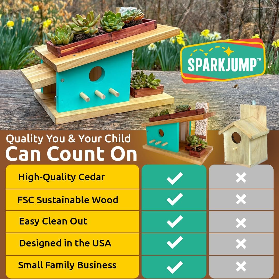 SparkJump Modern Birdhouse Woodworking Kit, Complete DIY Birdhouse for Kids & Adults, Build Your Own BirdhouseKit for Creative Woodworking Crafts