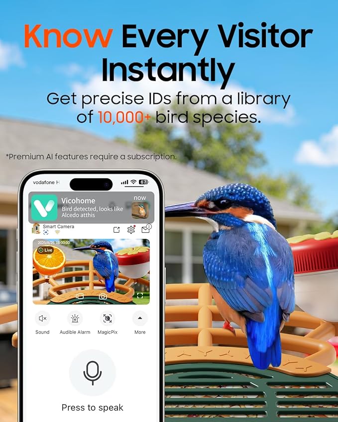 Camii Bird Feeder with Camera, Smart Birdfeeder with AI Identify Birds Species, 2K HD, Solar Powered, Night Vision, Real-Time Alert, IP66 Waterproof for Backyard Bird Watching Enthusiasts (Dark Green)