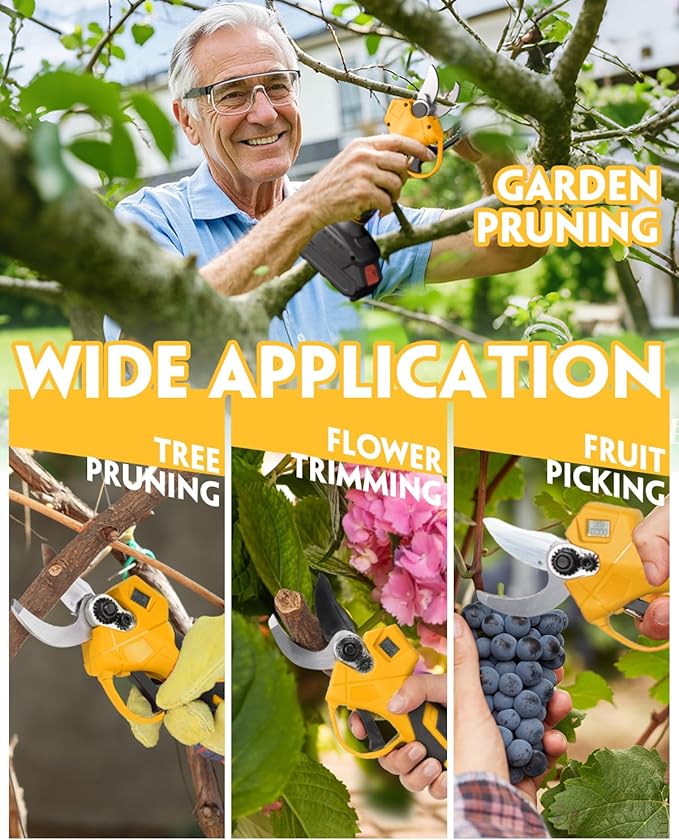 21V Electric Pruning Shears, Cutting Diameter 30mm 1.2" Efficiently Cordless Pruners with LCD Display, 2.0Ah Battery & SK5 Blade for Tree Gardening Branch Cutter, Gifts for Men Dad Him Christmas