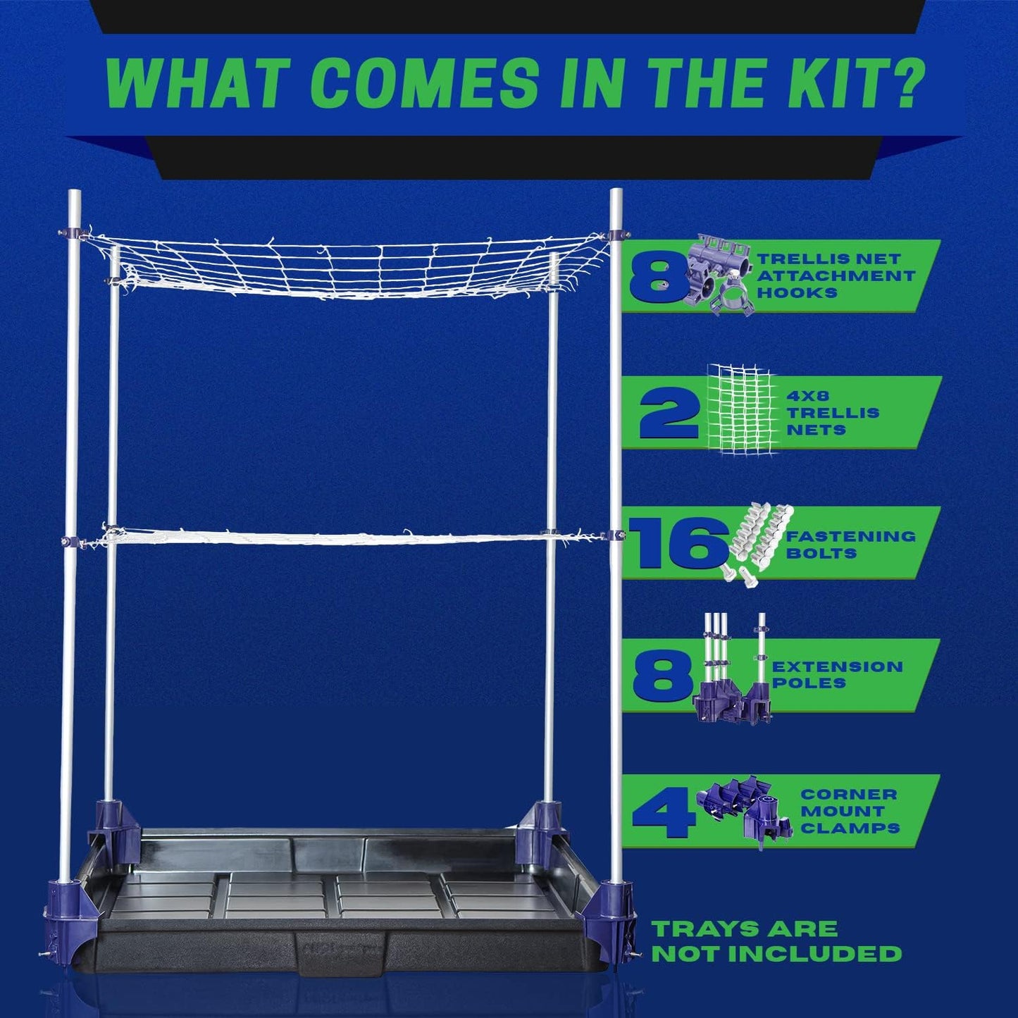 Trellis System Support Kit (Model A) - for Climbing Plants | Square Corner | Ideal for Hydroponics Growing System, Greenhouse & Garden