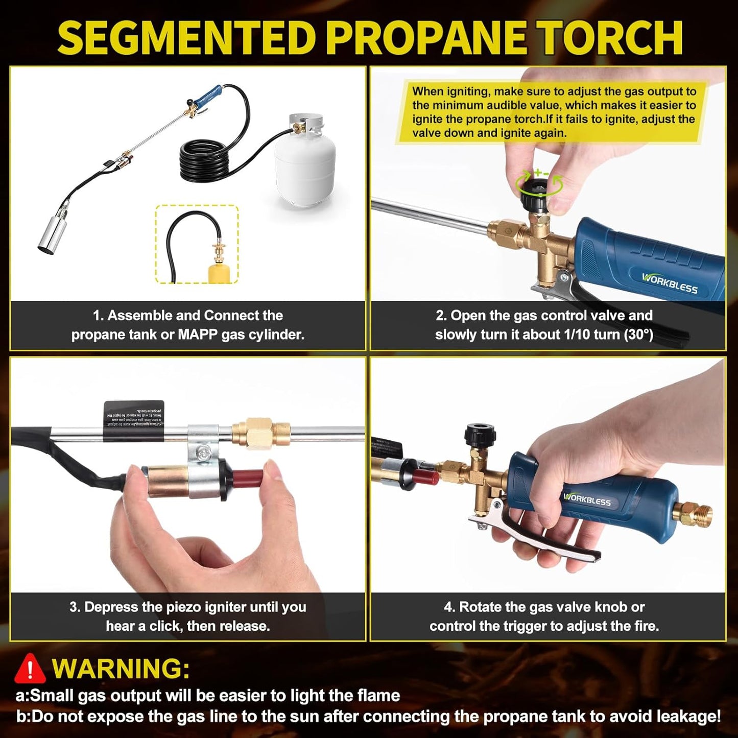 Propane Torch Weed Burner, Weed Torch with 10FT Hose, High Output 1,800,000 BTU Flame Thrower Kit with Flame Control and Adapter(Blue)