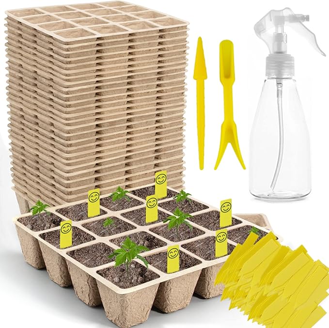 640Cells Seedling Start Trays,40 Pack Peat Pots Seedling Pots Biodegradable,Seedling Starter Kit,Organic Germination Plant Starter Trays