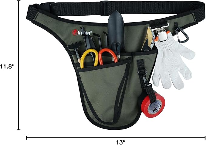 KUNN Garden Tool Belt,Durable Adjustable Tool Belt Waist Pouch with 4 Pocket for Women Men Gardeners Florist Army Green