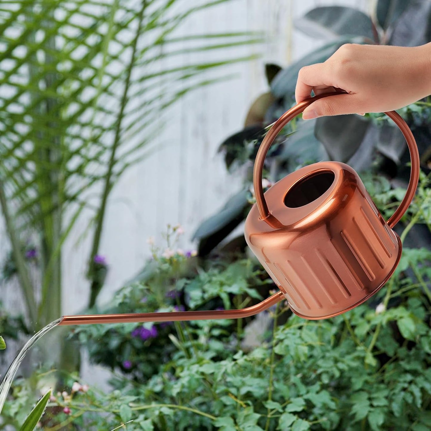 34oz/1L Stainless Steel Watering Can - Indoor/Outdoor Plant Watering Can with Long Spout, Rust-Proof for Succulents, Houseplants, Garden - Modern Minimalist Design (Copper Color)