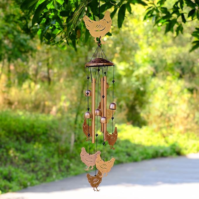 Chicken Wind Chimes for Outside, Metal Windchimes Outdoors, Chicken Gifts for Women/Men, Memorial/Birthday Gifts, Garden Decor for Outside, Patio or Yard, Durable Chimes for Outdoors