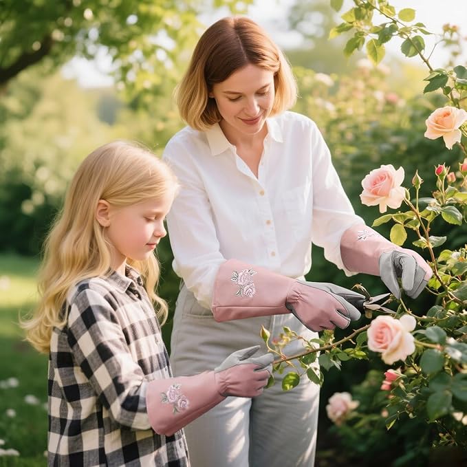 Rose Pruning Gloves Thorn Resistant, Embroidery Gardening Gloves with Extra Long Forearm Protection