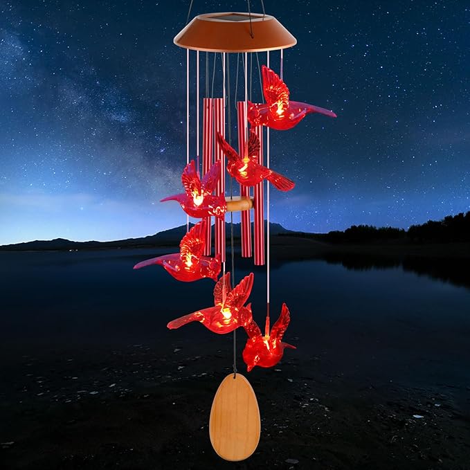 Cardinals Decorative Mobiles Gifts, Solar Cardinals Wind Chimes, Gifts for Mom, Women, Grandma, Garden Courtyard Lawn Decoration, Thanksgiving Gift, Decor Gift for Christmas and New Year