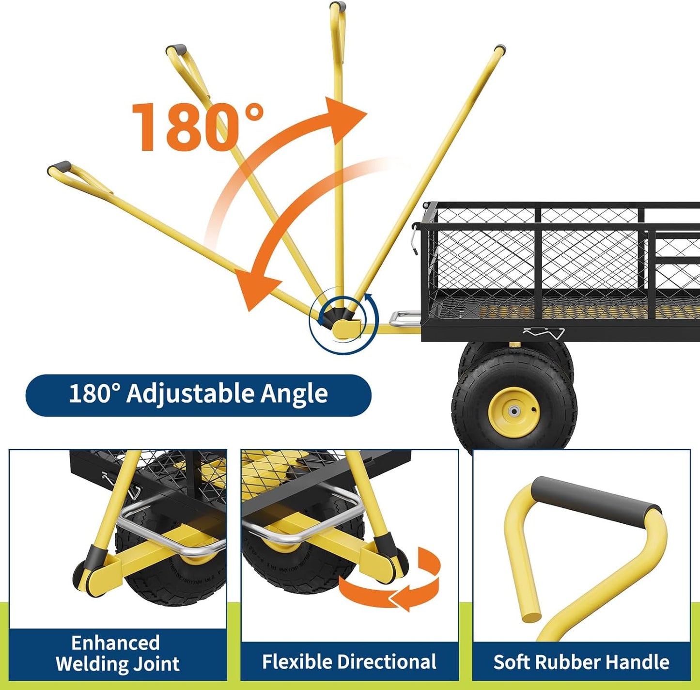 GarveeLife 900 LBS Garden Dump Cart with Removable Sidewalls, Heavy Duty Steel Dump Wagon with 180° Swivel Handle & 10 in Tires, Yard Cart Utility Wheelbarrow for Backyard Farm