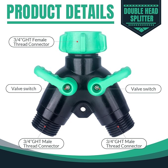 2 Pack Garden Hose Splitter 2 Ways Water Hose Splitter Heavy Duty Plastic 3/4" Hose Y Splitter Outdoor Faucet Splitter with Leak Proof Tape and 4 Extra Rubber Gaskets