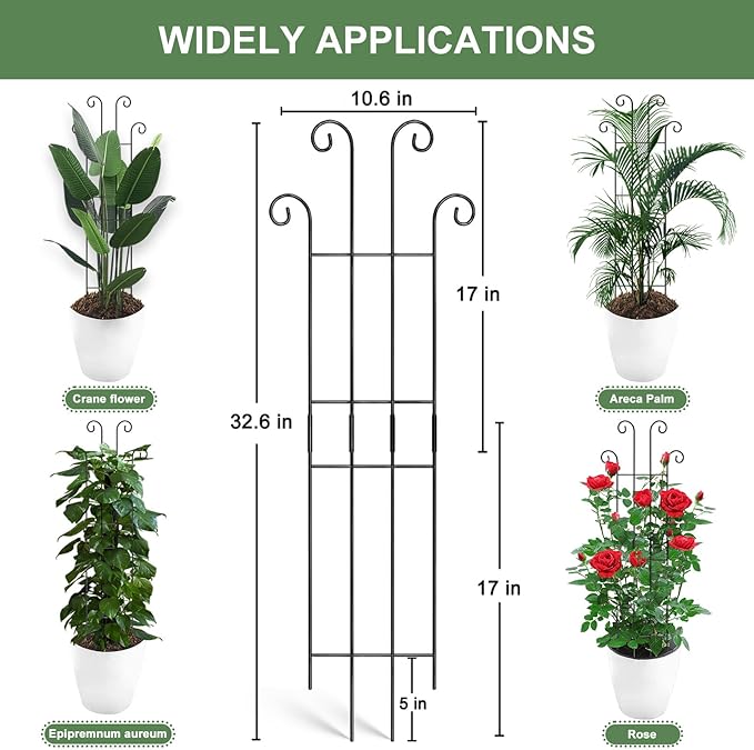 Coomin 32.6in Monstera Plant Support Stakes for Outdoor Plants, Garden Trellis for Climbing Plants, Metal Stakes for Potted Plants Pothos Plant Climber Support, 2P