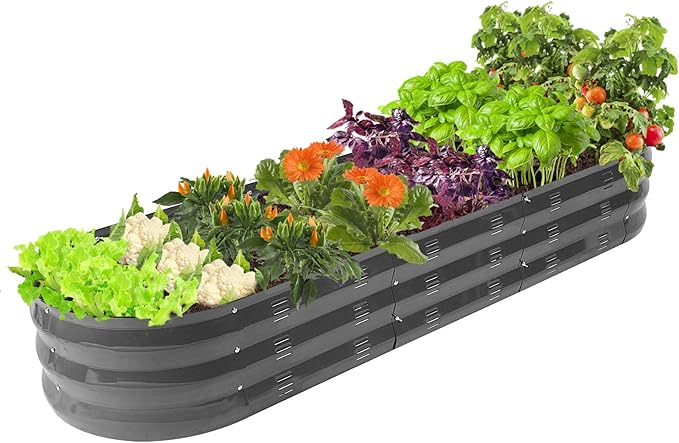 GADI Raised Garden Bed Kit for Vegetables Flower Galvanized Metal Planter Boxs Designed for Easy DIY and Cleaning Not Twist Or Rot (Color B-Grey)