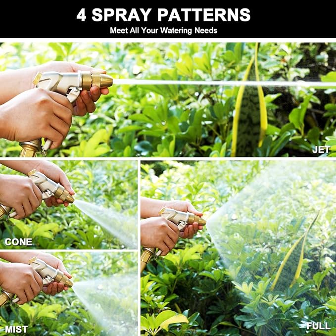 ESOW Heavy Duty Metal Garden Hose Nozzle, High Pressure Water Hose Nozzle with 4 Spray Patterns Rotating, Ideal for Outdoor Lawn & Garden Watering, Car & Pet Washing, Silver