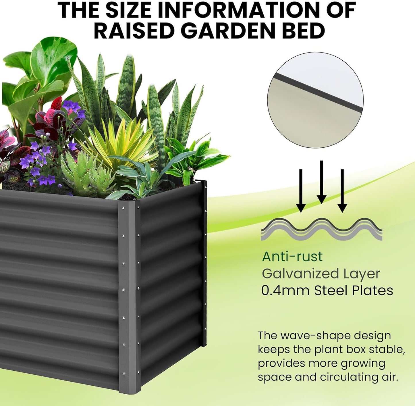 Galvanized Raised Garden Bed, 2 Pcs 6x3x2FT Outdoor Outdoor Planter Boxes with Open Base with Safety Edge and Glove, Elevated Rectangular Planting Bed for Vegetables Flowers Ground Planter, Gray