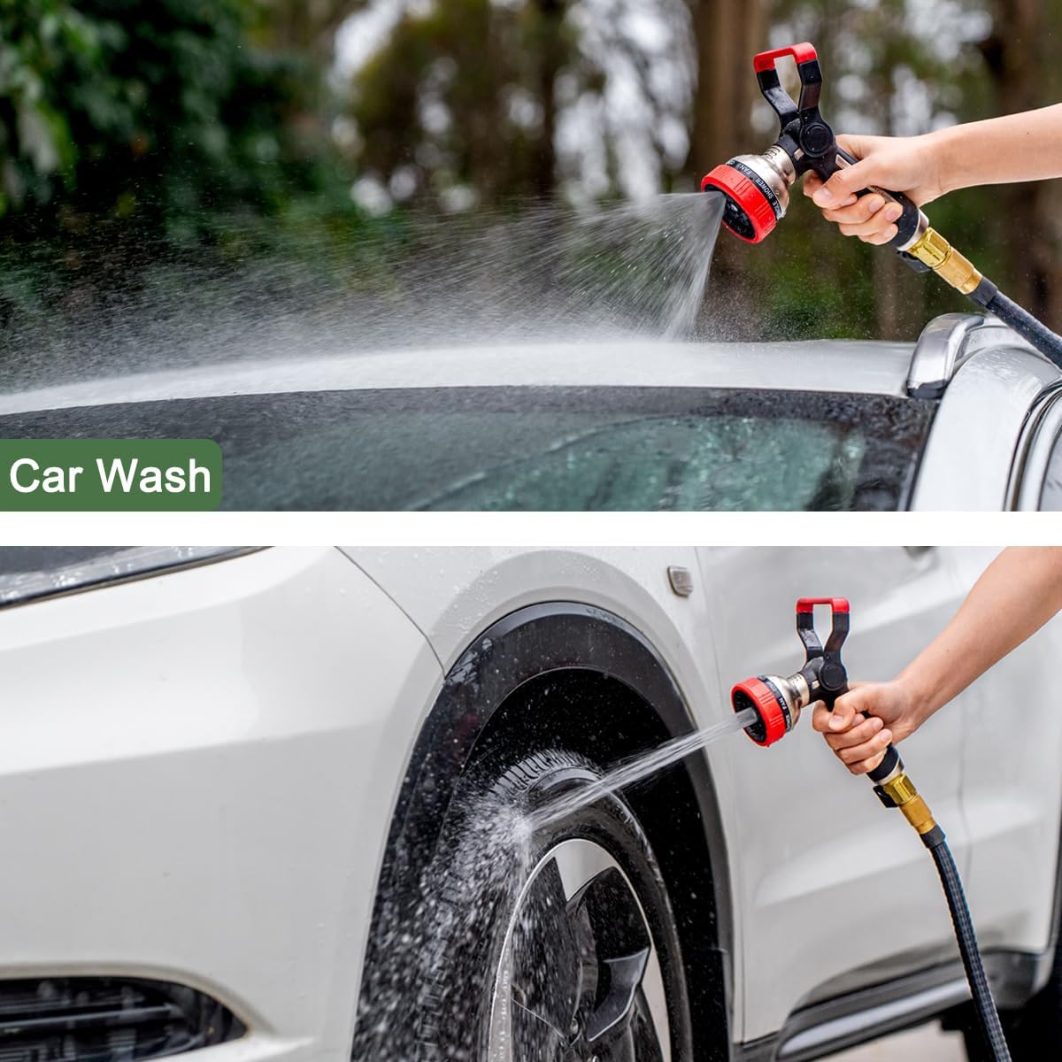 FANHAO Fireman Style Garden Hose Nozzle, Heavy Duty Metal Fire Water Nozzle with 9 Spray Patterns, High Power Hose Sprayer Nozzle with Lever Control for Garden Watering, Car & Pets Washing