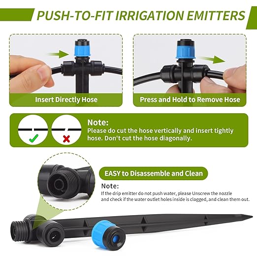 1/4 Inch Quick Connect Drip Emitters 15 Pcs Fan Shape Drip Irrigation Emitters for 1/4" Irrigation Tubing 360 Degree Adjustable Water Flow Irrigation Drip Heads for Potted Plants Flower Raised Bed