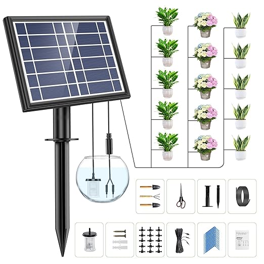 49FT Solar Drip Irrigation Kit System, 900ml/min Garden Watering System,3W 3000mAh Larger Capacity,Automatic Raised Bed Watering System for 15 Potted Plants