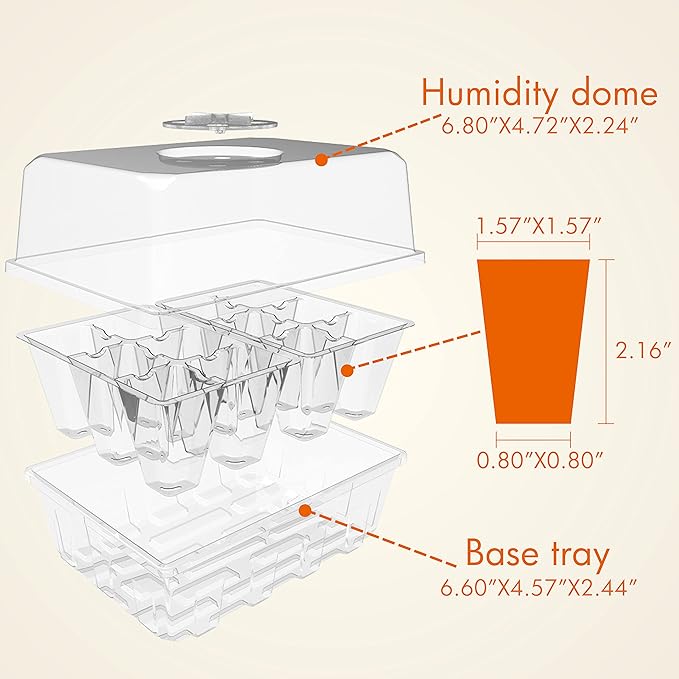 Gardzen 3 Pack Seed Starting Tray, Plant Germination Trays, Seed Starter Kit with Adjustable Humidity Vented Dome and Clear Base, Plant Growing Kit 6.6" x 4.5", Total 36-Cell, Clear