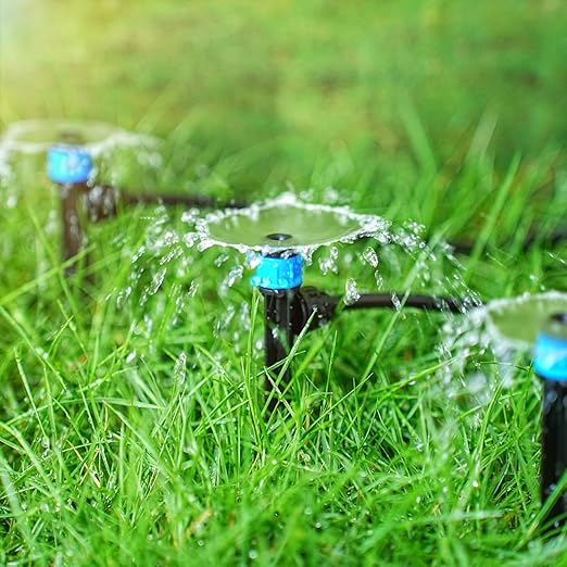 50pcs Drip Emitters Fan Shape with Stake for 1/4" Irrigation Tubing, Adjustable 360 Degree Water Flow Irrigation Vortex Sprayer On 5" Stake Garden Irrigation Dripper for Watering System