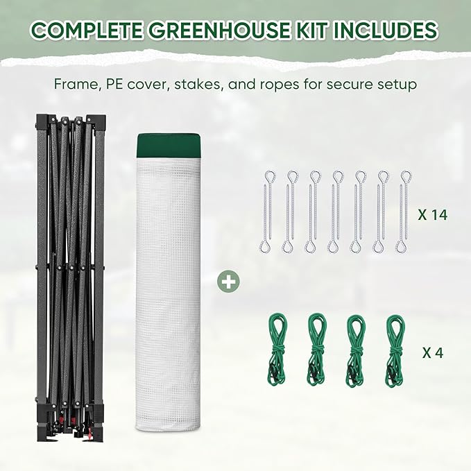 EAGLE PEAK 10x10 Portable Walk in Greenhouse with Polyester Reinforced Corners, Instant Pop up Indoor Outdoor Gardening Green House, Roll Up Zipper Entry Doors and Mesh Windows, Green/White