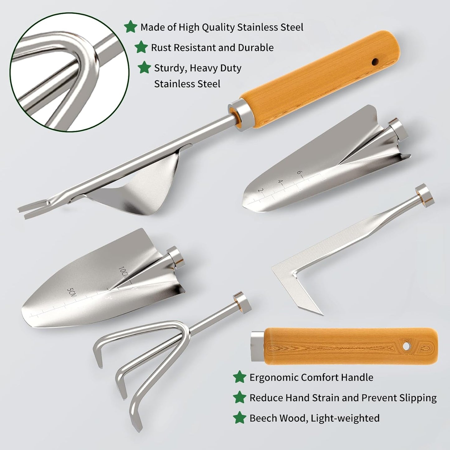 Gardening Tools 20-Piece Heavy Duty Garden Hand Tools Stainless Steel Ergonomic Rust-Proof Garden Tool Set - with Fashion and Durable Garden Tools Storage Bag - Ideal Gardening Gifts for Women