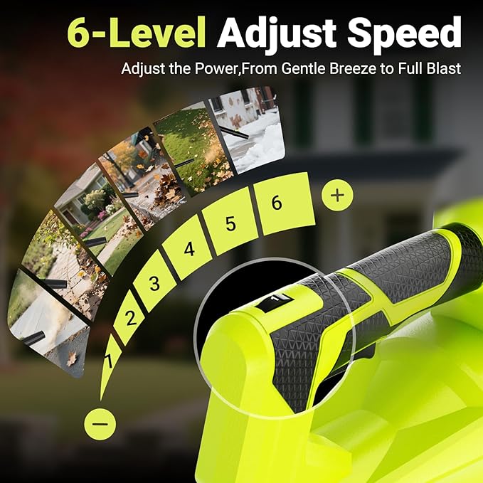 Cordless Leaf Blower with 550 CFM Airflow & 600 W Brushless Motor, Lightweight 6-Speed Electric Blower with 2×3.0Ah Batteries & Charger – for Yard, Patio & Lawn Care