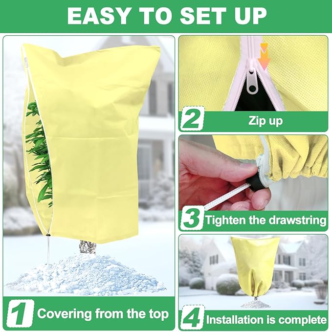 Plant Covers for Winter Tree Covers Freeze Protection, 78.7" X 94.4" Large Frost Blankets for Outdoor Plants with Zipper Drawstring, Fig Tree Plant Jacket Covers Cold Weather Protection Bags