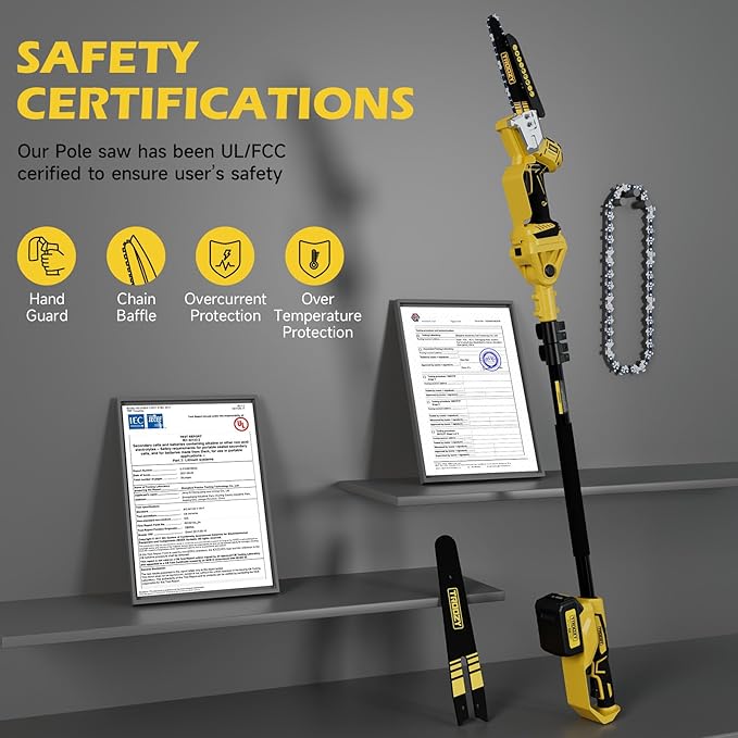 8-INCH Cordless Pole Saw, 2-IN-1 Chainsaw with 4.0Ah Battery Powered, Electric Tree Trimmer Branch Cutter with Extendable Pole, Pruning & Wood Cutting