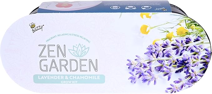 Buzzy Seeds Chamomile Lavender Seed Grow Kit, Wellness Inspired Mini Garden Windowsill Planter, Indoor Herb and Flower Starter Set, Gardening Gift for Her, Birthday Present for Gardeners