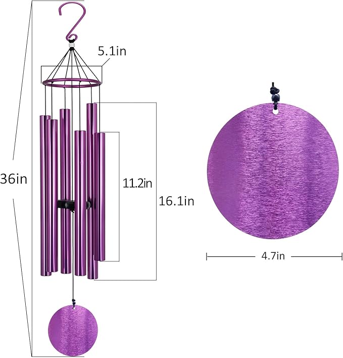 Memorial Wind Chimes Outdoor Large Deep Tone,36 Inch Wind Chimes Unique Tuned Relaxing Soothing Melody,Sympathy WindChimes for Mom,Dad,Garden, Yard, Patio, Porch,Home Decoration and Gift,(Purple)