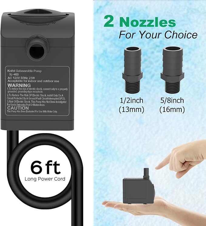 Submersible Pump 300GPH Ultra Quiet with Over Heating Protection 6ft High Lift for Fountains, Hydroponics, Ponds, Aquariums & More…