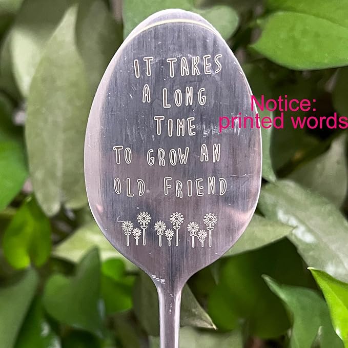 Garden Friendship Gift for Women Gardeners, Plant Marker Stake Label Sign Tag, Gardening Gifts for Woman Plant Lovers, Metal Garden Decoration (Grow an Old Friend-B)