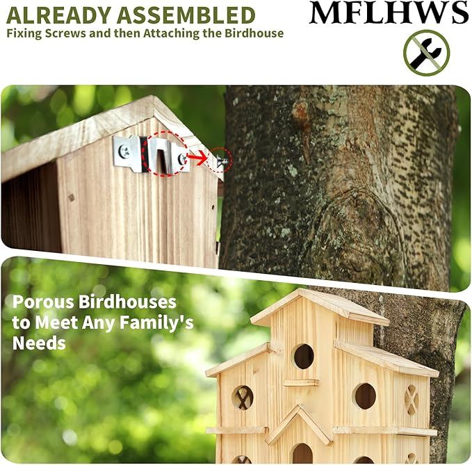 Bird Houses for Outside,Outdoor 6 Hole Bird House -Hummingbird House-Large Bird House for Outside-Birdhouse kit (Wood, Set-1)
