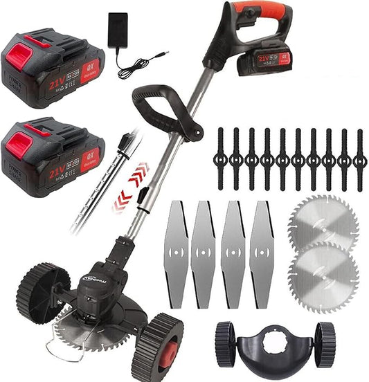 3 in 1 iToolMax Cordless Grass Trimmer, Electric Weed Wacker Cordless, Weed Eater Battery Powered with Two 21V/1500mAh Batteries, Brush Cutter & Grass Trimmer & Lawn Edger with 3 Types of Blades