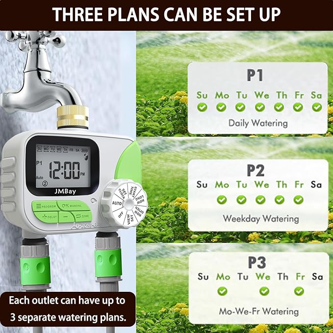 Sprinkler Timer Water Timer for Garden Hose 2 Zone, Auto Faucet Hose Timers and Irrigation System for Yard Greenhouse, Waterproof Digital Sprinkler Controller with Pure Brass Inlet for Lawn