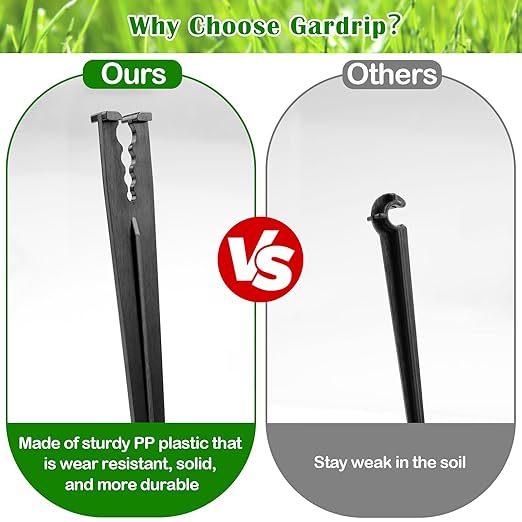 100 Pieces Drip Irrigation Support Stakes for 1/4 Inch Tubing: 1/4'' Drip Tube Holder Stakes for Irrigation Hose Emitter Support Greenhouse Garden Vegetable Flower Beds Herbs Growing