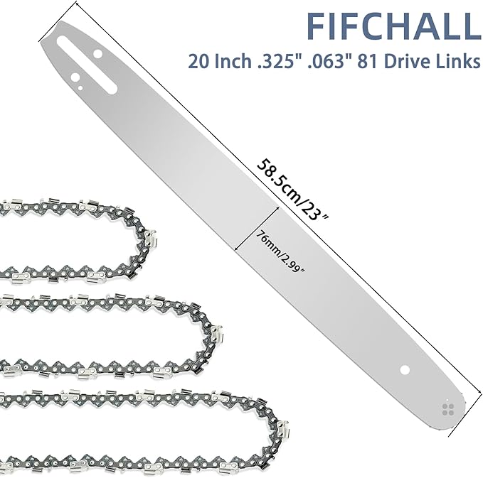 20 Inch Chainsaw Bar and Chain Combo for Stihl .325" Pitch .063'' Gauge 81 Drive Links Fits STIHL 20” Chainsaw Replacement Chains MS260 MS280 MS290 MS291 024 026 028 029 036 (3 Chains + 1Bar)