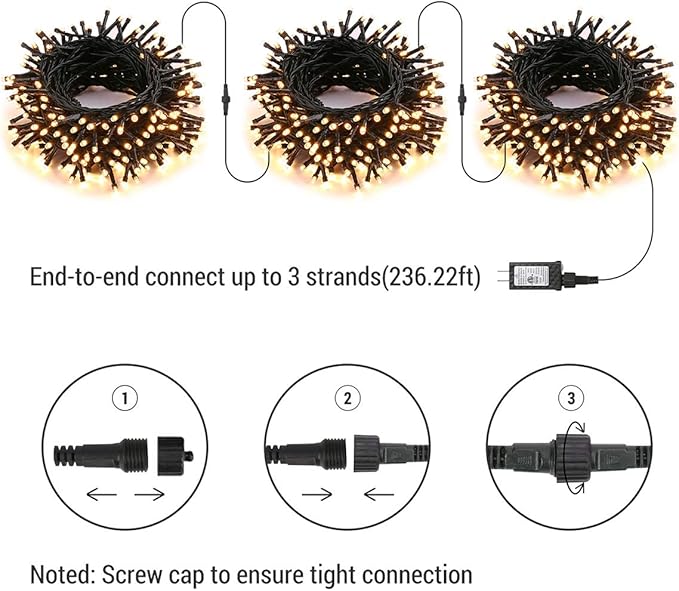 Brizled Outdoor Christmas Lights, 78.74ft 240 LED Christmas Lights, Plug in Christmas Tree Lights Connectable, 8 Modes Mini Led String Lights Waterproof for Indoor Outside Xmas Decorations Warm White